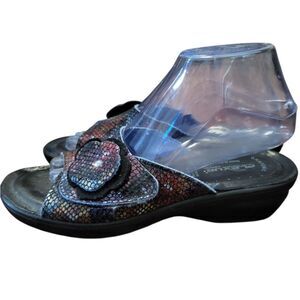 Flexus Italian Comfort By Spring Step Leather Sandals Black Red Floral, 8.5